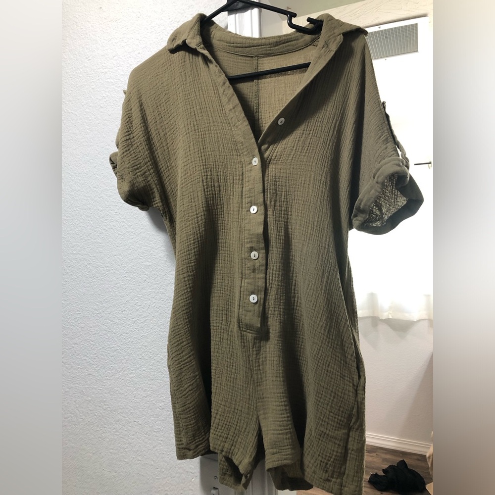 Womens green gauze romper